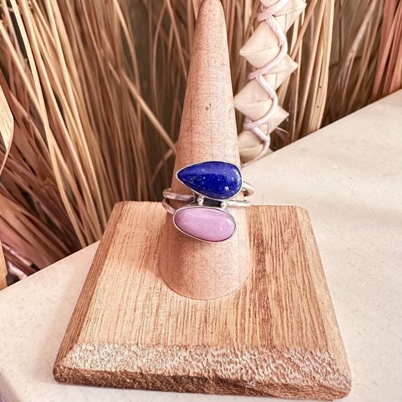 Natural Lapis & Phosphosiderite Sterling Silver Ring Size 8.5 - Picture 1 of 5